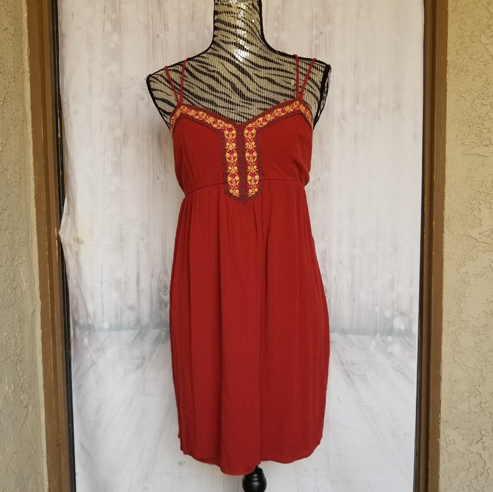 Maurices burnt orange boho embroidered dress XL